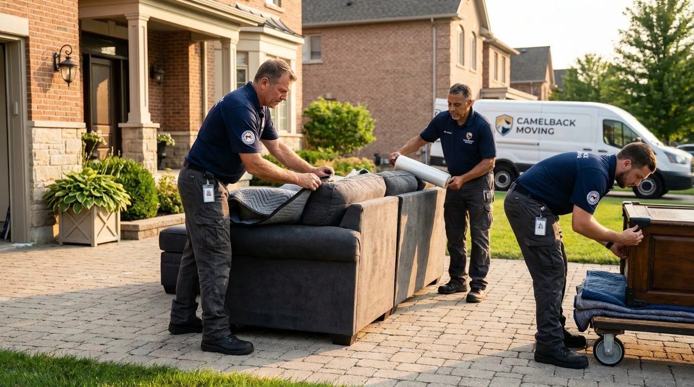 Large estate moving crew wrapping furniture in Wilbraham, MA