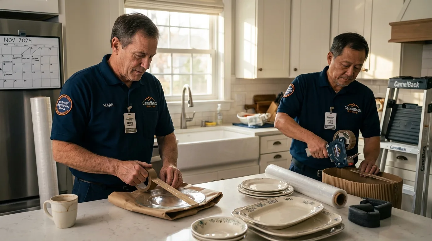 Professional crew packing kitchen dishware in Wilbraham, MA